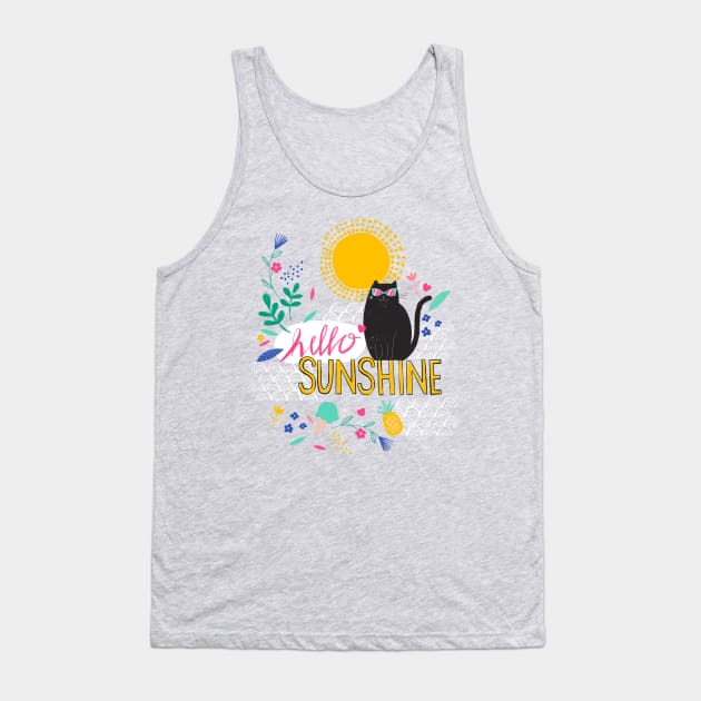 Hello Sunshine Cat Tank Top by Michele Norris